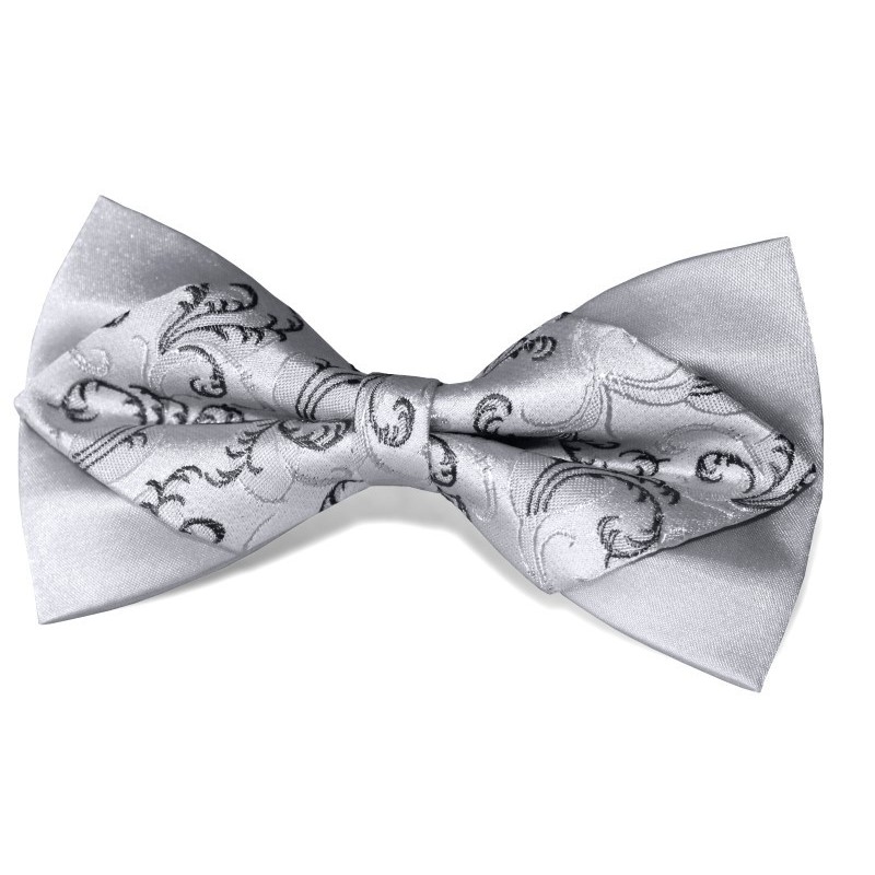 Motýlik svadobný striebornosivý špicatý s grafitovým ornamentom