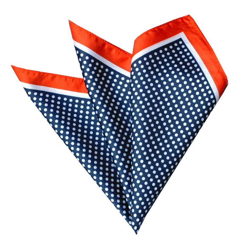 Bodkovaná vreckovka do saka granátová s okrajom bloody orange