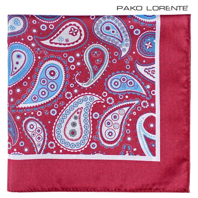 Bordová vreckovka do saka s modrým kašmírovým vzorom