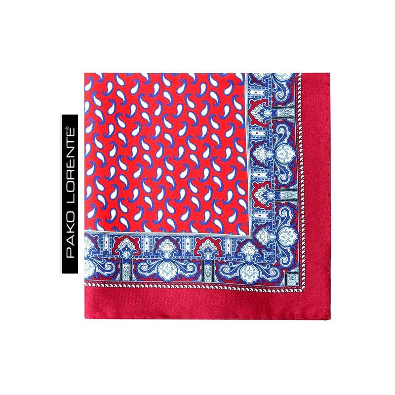 Hodvábna vreckovka červená so vzorom paisley Pako lorente 