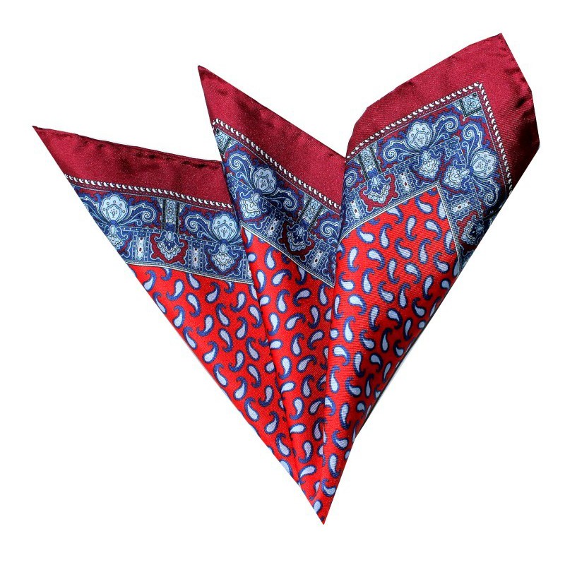 Hodvábna vreckovka červená so vzorom paisley Pako lorente 