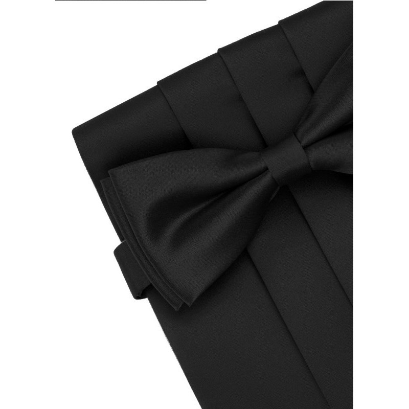 Čierny smokingový pás s motýlikom a vreckovkou