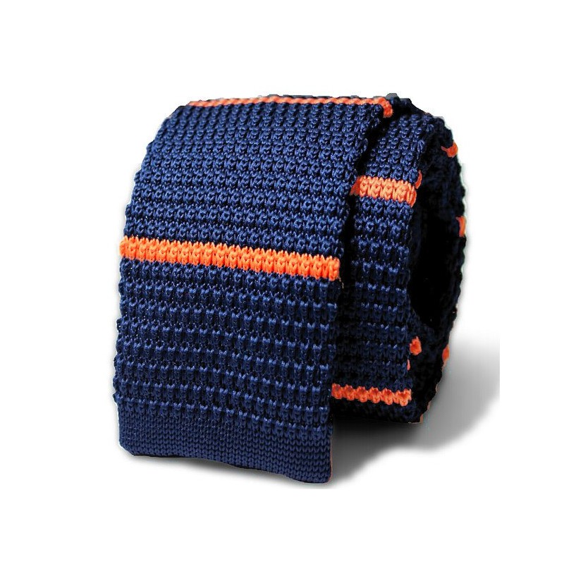 Pletená kravata modrá oranžové prúžky