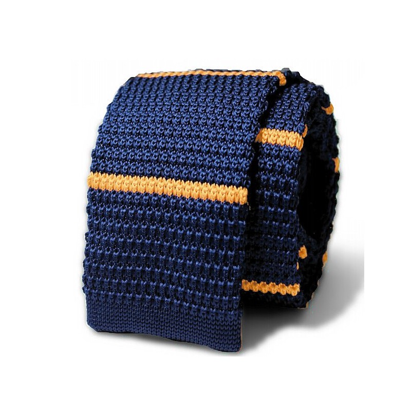 Pletená kravata modrá žlté prúžky