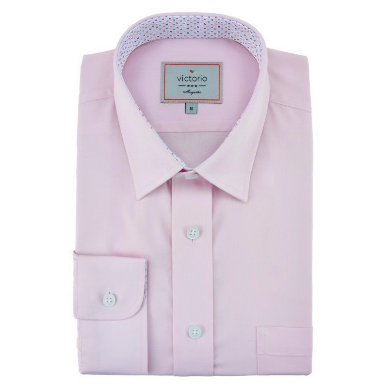 Bavlnená košeľa bledoružová  REGULAR strih so vzorovanou podšívkou Victorio