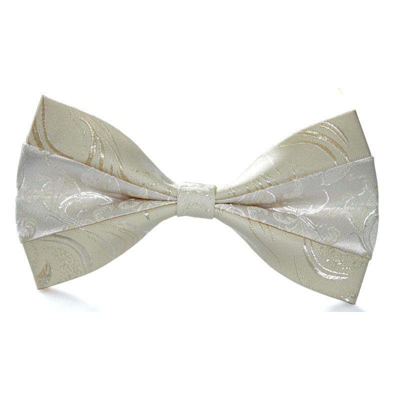 Smotanový motýlik so stredovým pásom champagne s ornamentom motýlik champagne so saténovým pásom