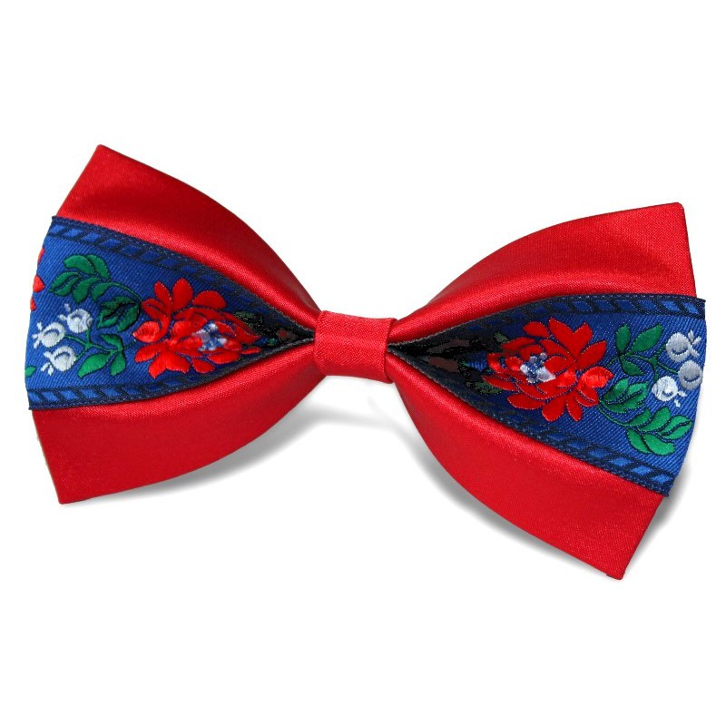 Červený motýlik so širokou modrou krojovkou BWT