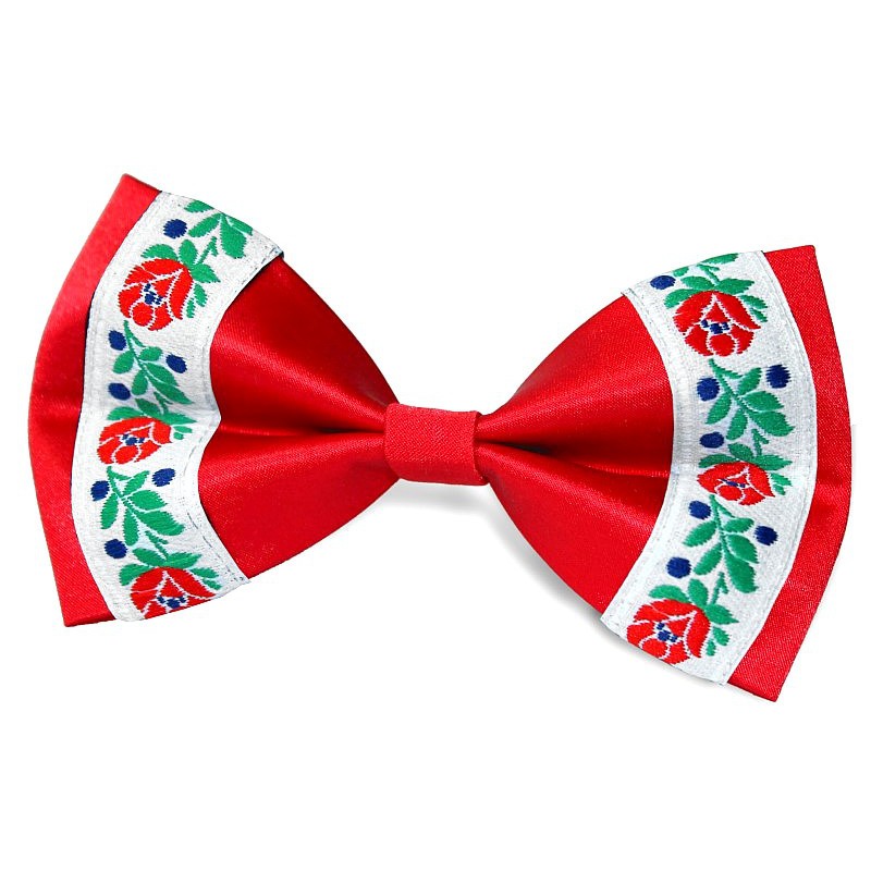 Červený motýlik s bielou krojovkou na okrajoch BWT