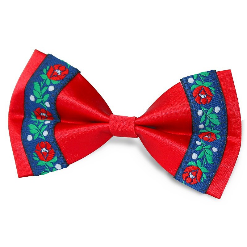 Červený motýlik s modou krojovkou na okrajoch BWT