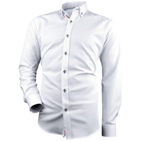 Biela vzorovaná košeľa s kontrastnou tricolorou VICTORIO