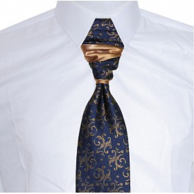 Francúzska kravata tmavomodrá so zlatohnedým vzorom