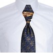 Francúzska kravata tmavomodrá so zlatohnedým vzorom