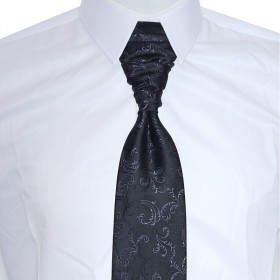 Francúzska kravata čierna s grafitovým ornamentom