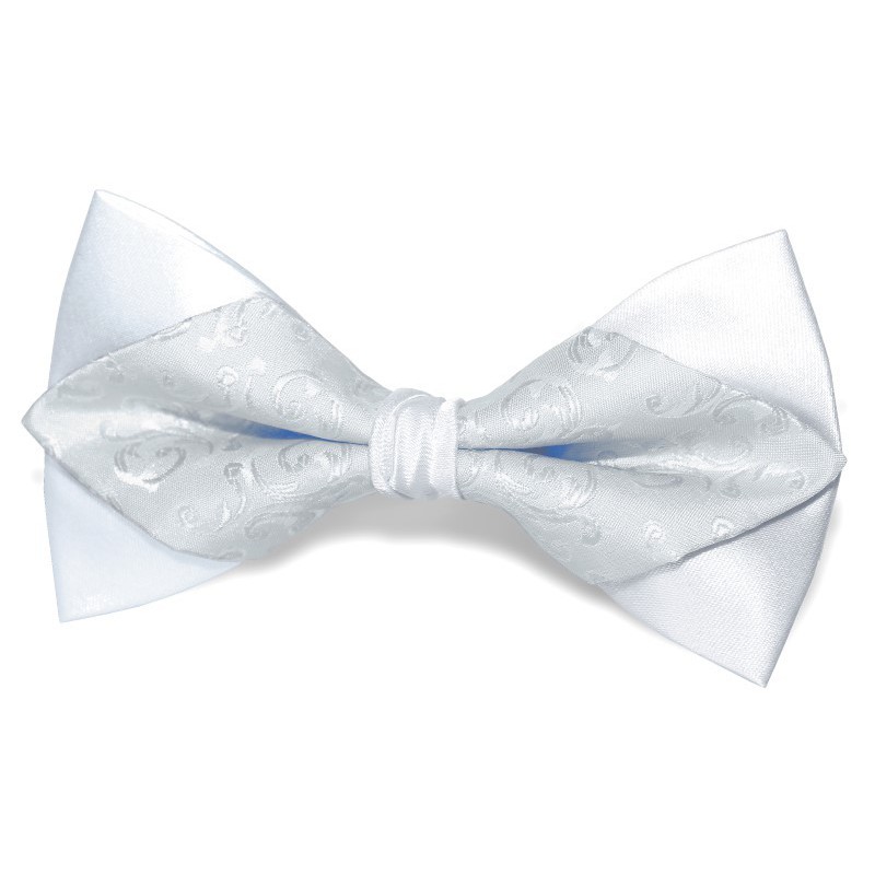 Svadobný motýlik špicatý biely s ornamentom BWT