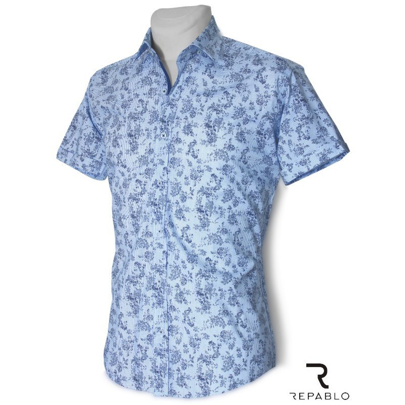 Košeľa slim fit svetlomodrá kvetovaná