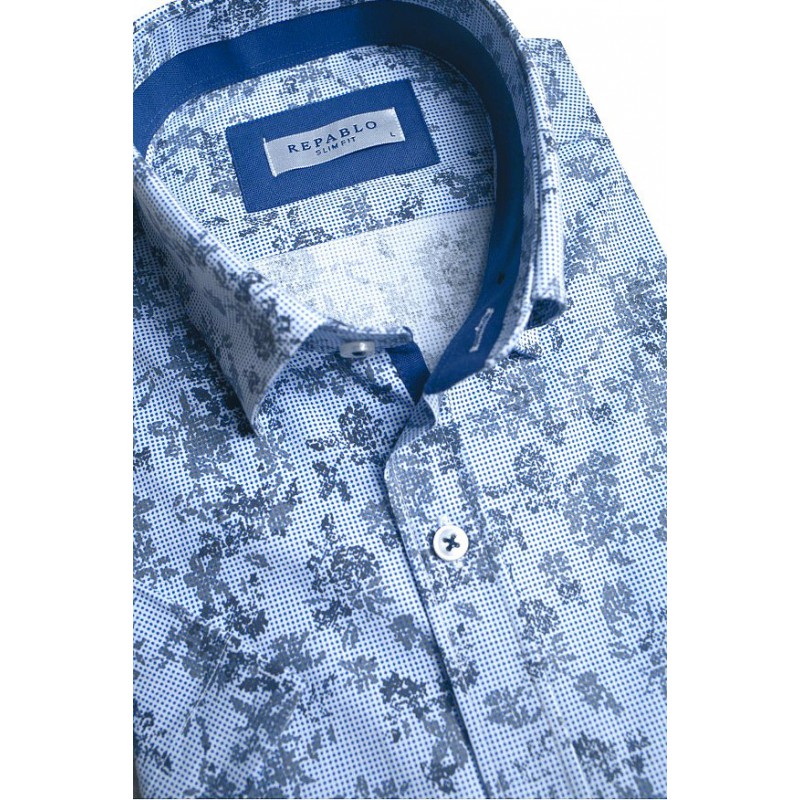 Košeľa slim fit svetlomodrá kvetovaná
