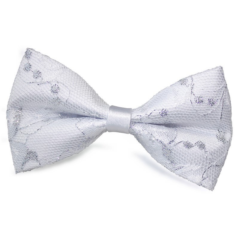 Krajkový motýlik bielo-strieborná krajka