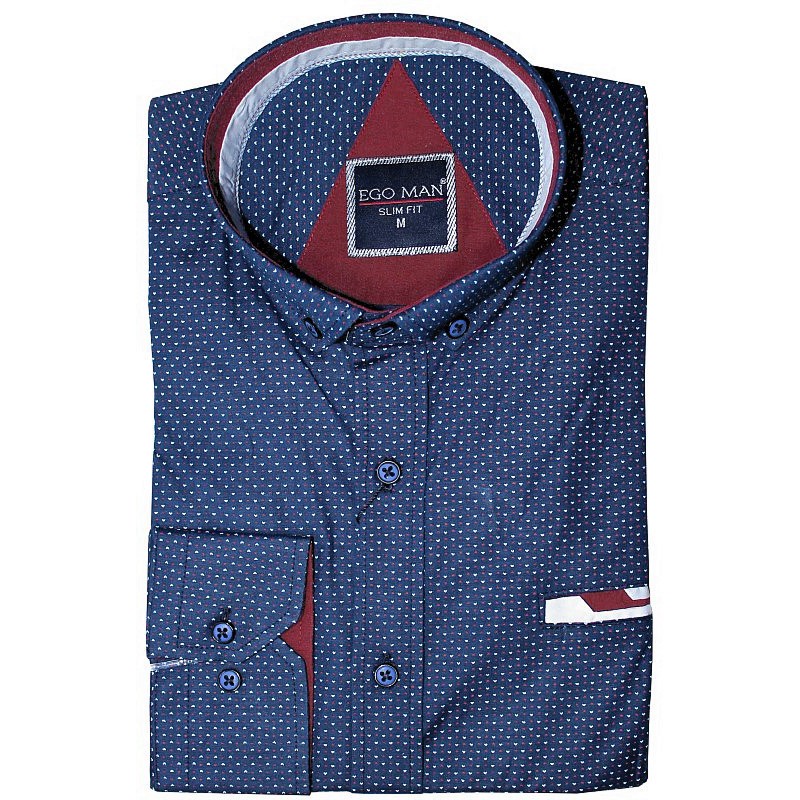 Vzorovaná košeľa s bielym a bordovým vzorom EgoMan