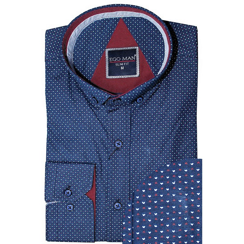 Vzorovaná košeľa s bielym a bordovým vzorom EgoMan