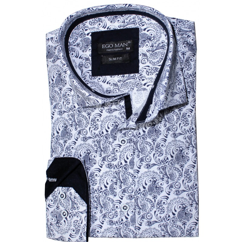Vzorovaná košeľa biela s modrým vzorom paisley EgoMan