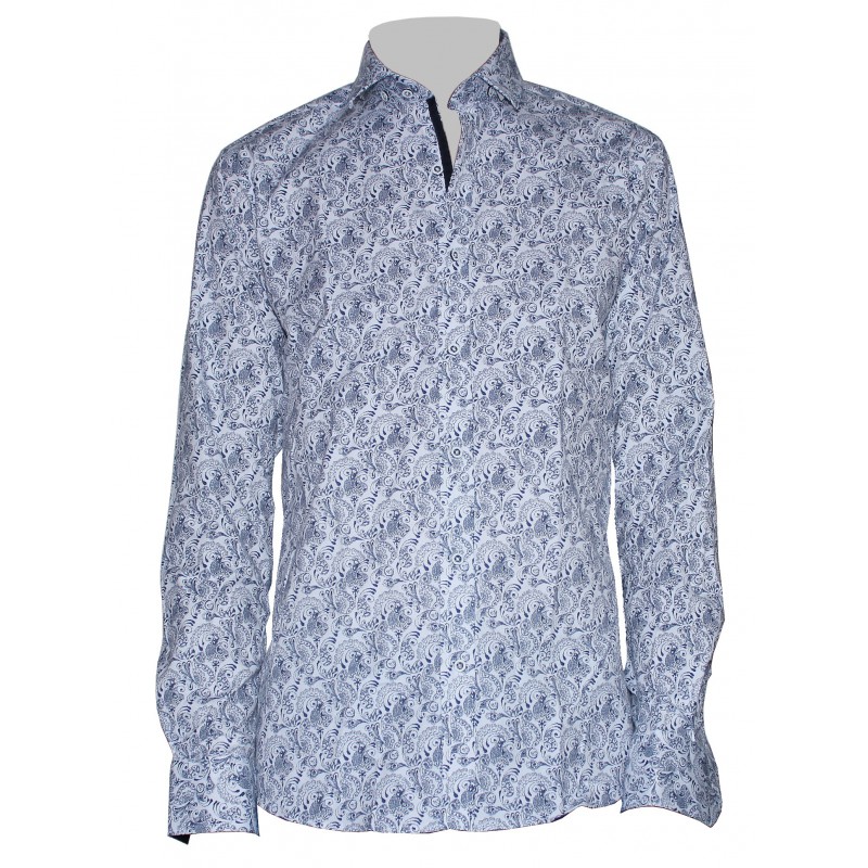 Vzorovaná košeľa biela s modrým vzorom paisley EgoMan
