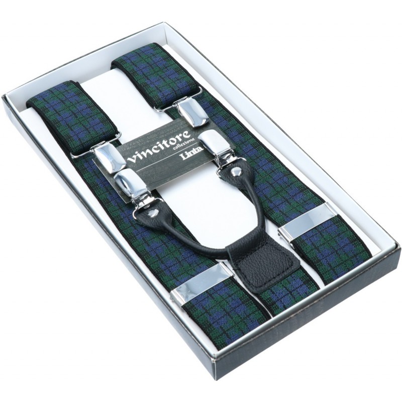 Vzorované traky modro-zelené káro VINCITORE