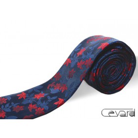 Kvetovaná kravata tmavomodrá s červeným vzorom