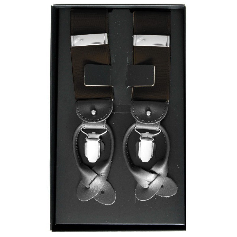 Traky na gombíky tmavohnedé LUX s čiernymi koženými prvkami