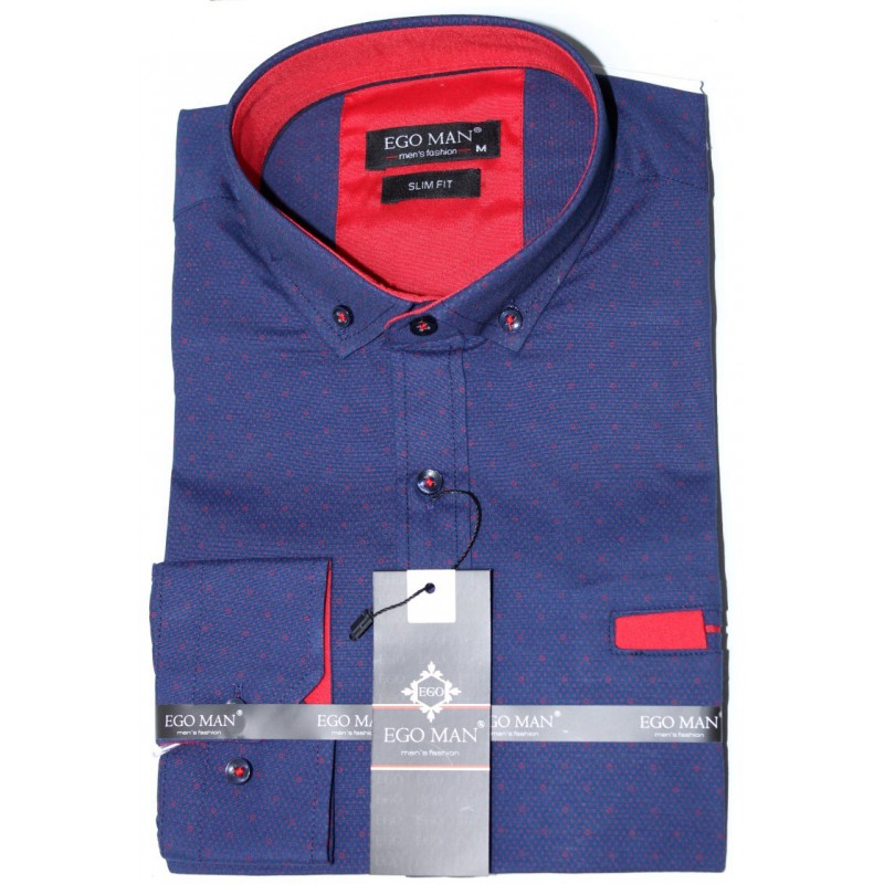 Vzorovaná košeľa modrá s červeným vzorom EgoMan