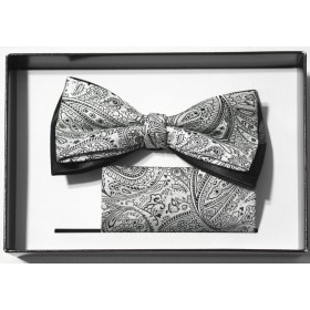 Sivý motýlik paisley na čiernom podklade s vreckovkou