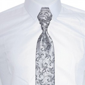 Francúzska kravata striebornosivá s grafitovým vzorom