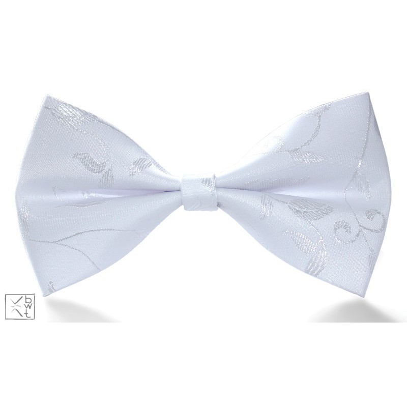 Biely svadobný motýlik s kvetovým vzorom