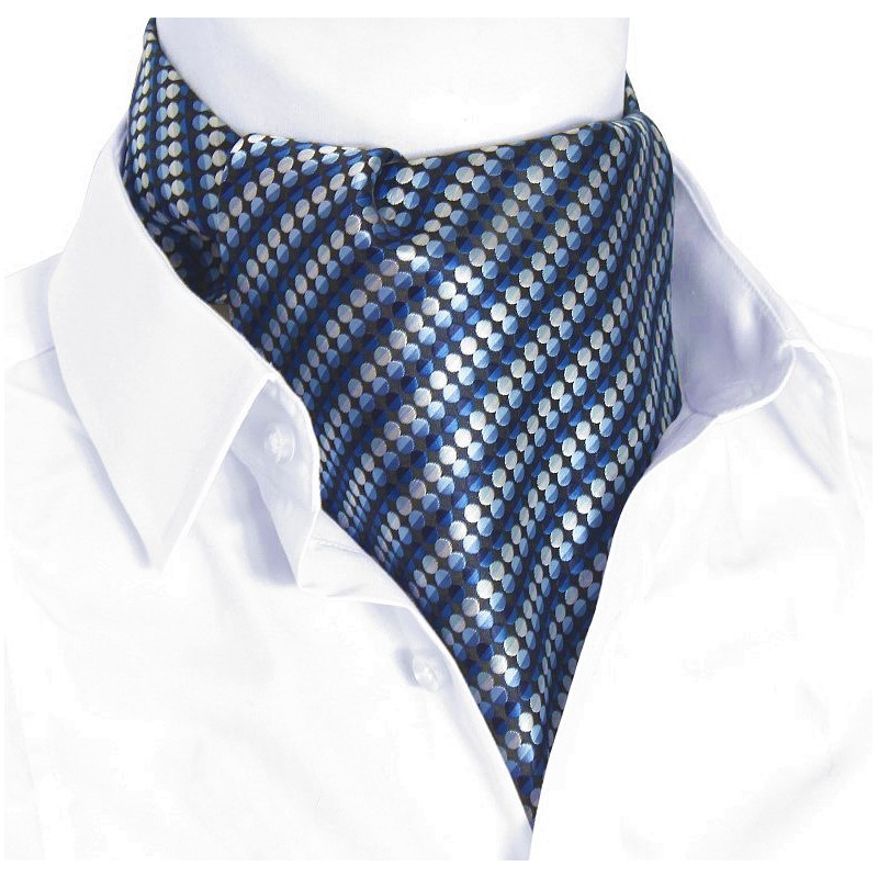 Granátový askot s drobným vzorom odtiene modrej