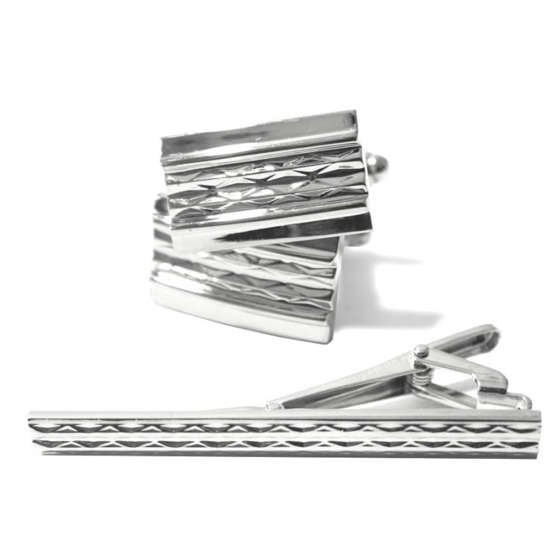 Manžetové gombíky s kravatovou sponou matné strieborné