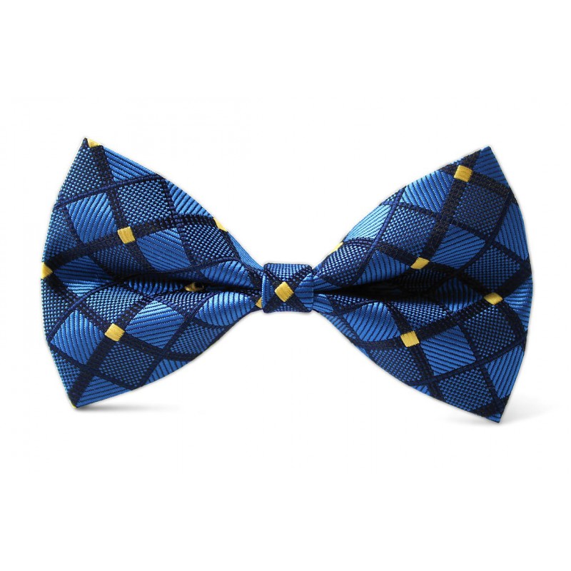 Detský motýlik parížska modrá so žltými štvorčekmi BWT