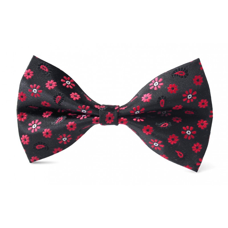 Detský motýlik čierny s červenými kvietkami BWT