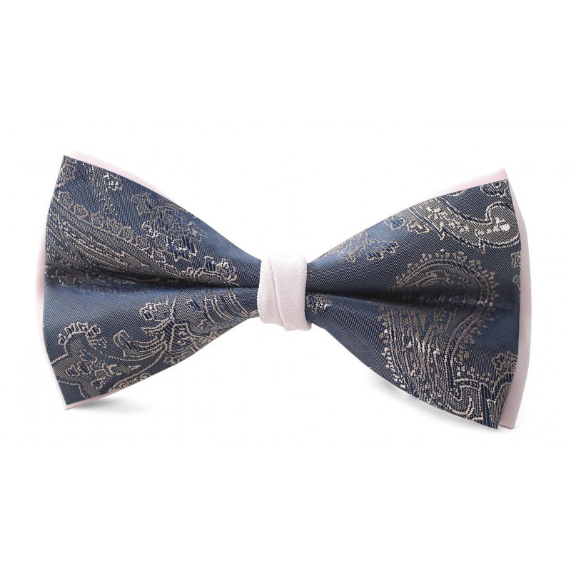 Grafitovo-ružový motýlik paisley dvojitý na podklade púdrová ružová BWT