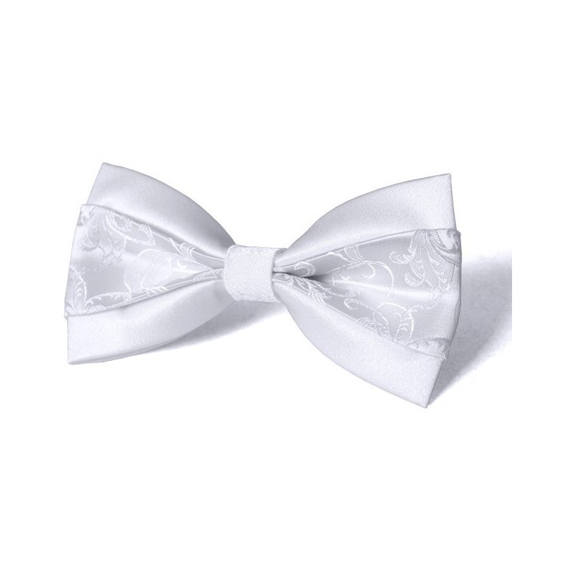 Motýlik svadobný biely s ornamentom na bielom podklade s vreckovkou