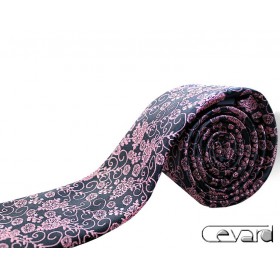 Exkluzívna kravata grafitová s ružovým kvetovým vzorom