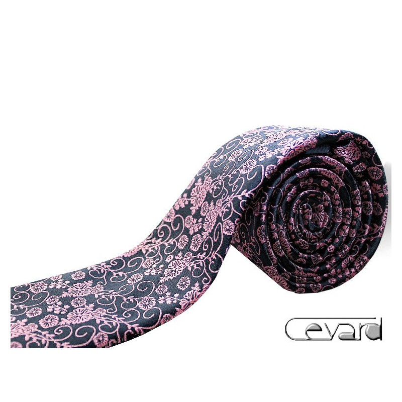 kravata grafitovo-ružová kvetovaná