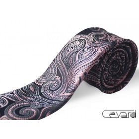 Exkluzívna kravata slim grafitová staroružová paisley