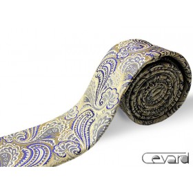 Svetložltá kravata s indigo vzorom paisley