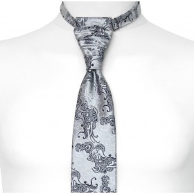 Francúzska kravata striebornosivá s čiernym a grafitovým kašmírovým vzorom