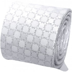 Svadobná kravata biela strieborný vzor s vreckovkou