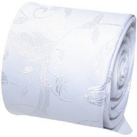 Svadobná kravata biela s kvetovým vzorom s vreckovkou