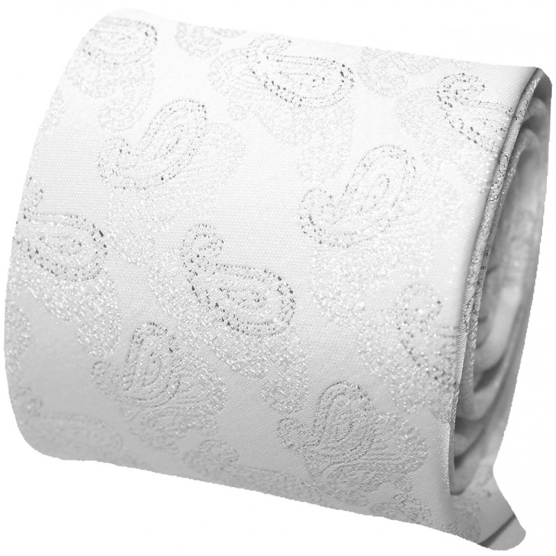 Ivory svadobná kravata s vreckovkou so strieborným vzorom paisley
