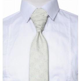 Francúzska kravata ivory so strieborným vzorom paisley