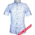 Vzorovaná košeľa roll up rukáv biela s extravagantným modrým vzorom EgoMan