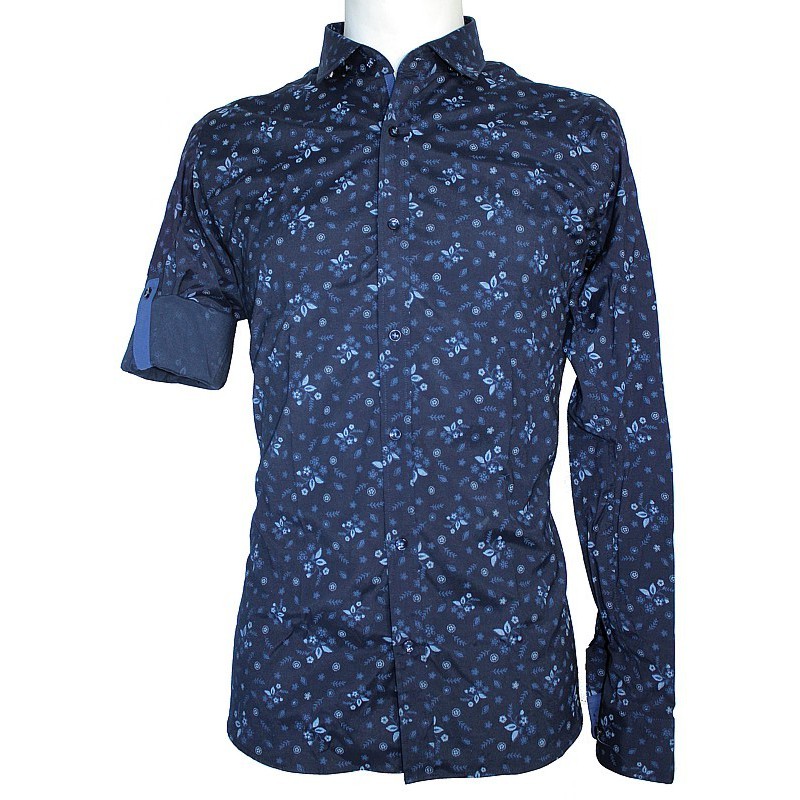 Kvetovaná košeľa roll up rukáv tmavomodrá s modrým vzorom EgoMan