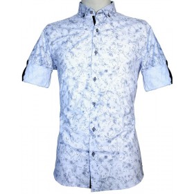 Pánska košeľa vzorovaná biela s extravagantným modrým vzorom EgoMan